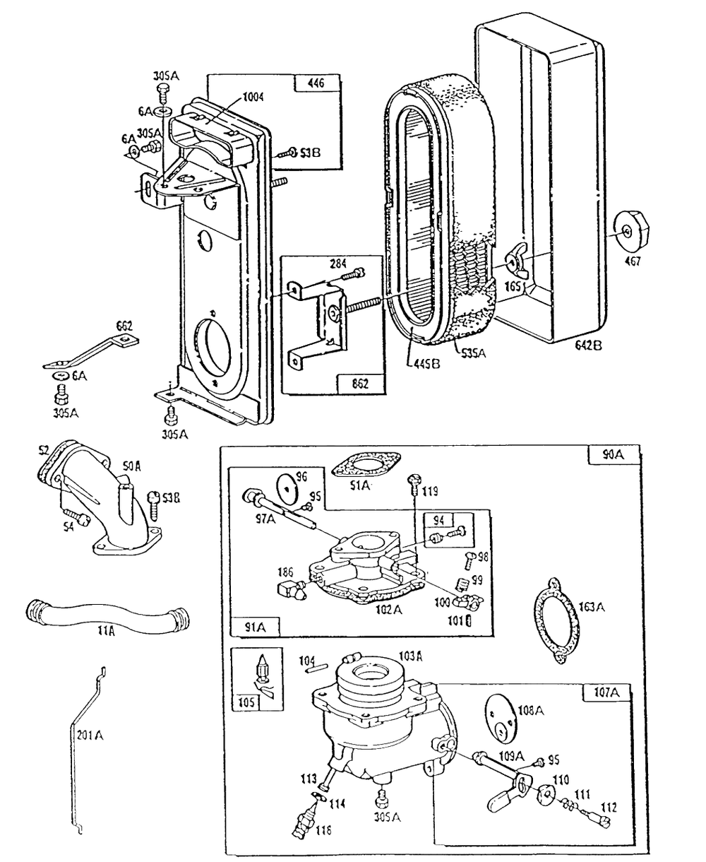 Carburetor And Fuel Assembly 1 Diagram and Parts List for 170412-2158-XX  Briggs and Stratton Engine